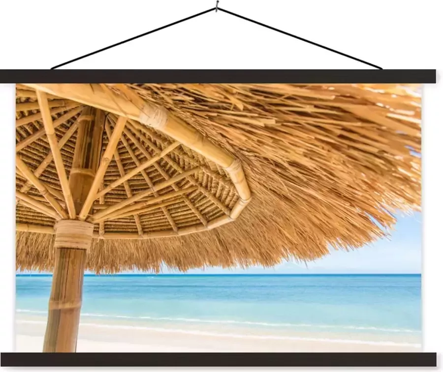 TextilePosters Posterhanger incl. Poster 150x100 cm Schoolplaat Parasol Strand Zee Tropisch Textielposter Zwarte latten
