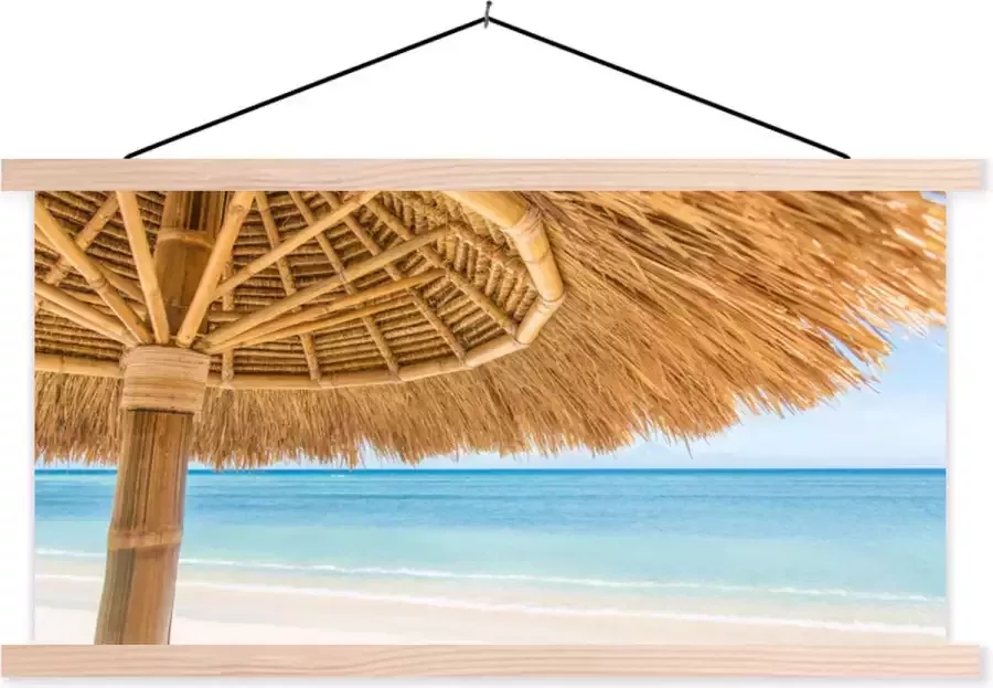 TextilePosters Posterhanger incl. Poster 150x75 cm Schoolplaat Parasol Strand Zee Tropisch Textielposter Blanke latten