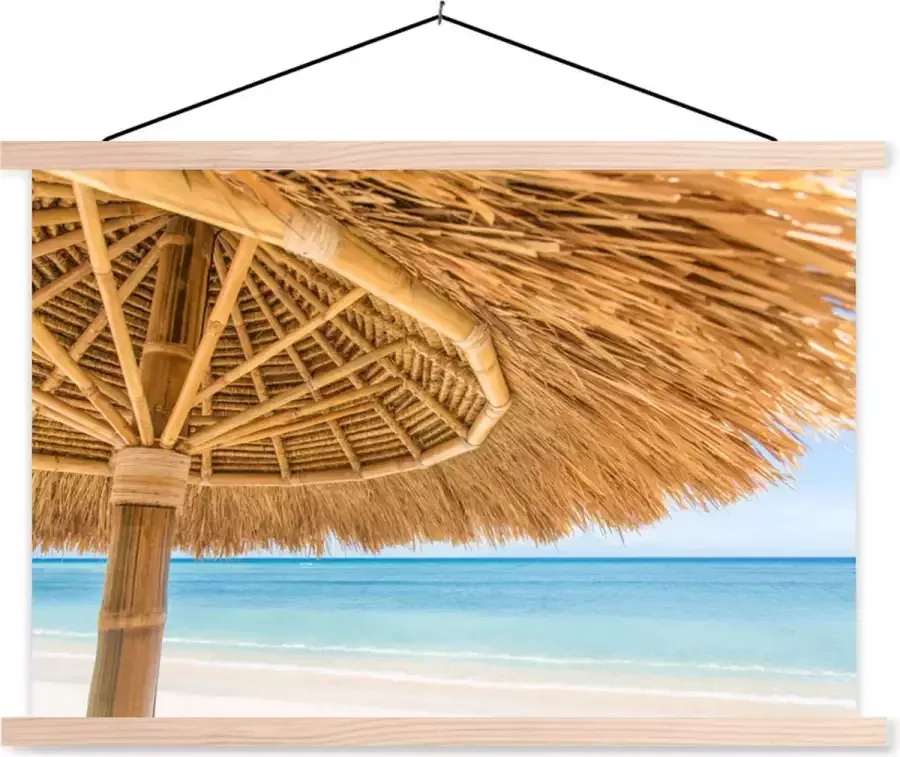 TextilePosters Posterhanger incl. Poster 60x40 cm Schoolplaat Parasol Strand Zee Tropisch Textielposter Blanke latten