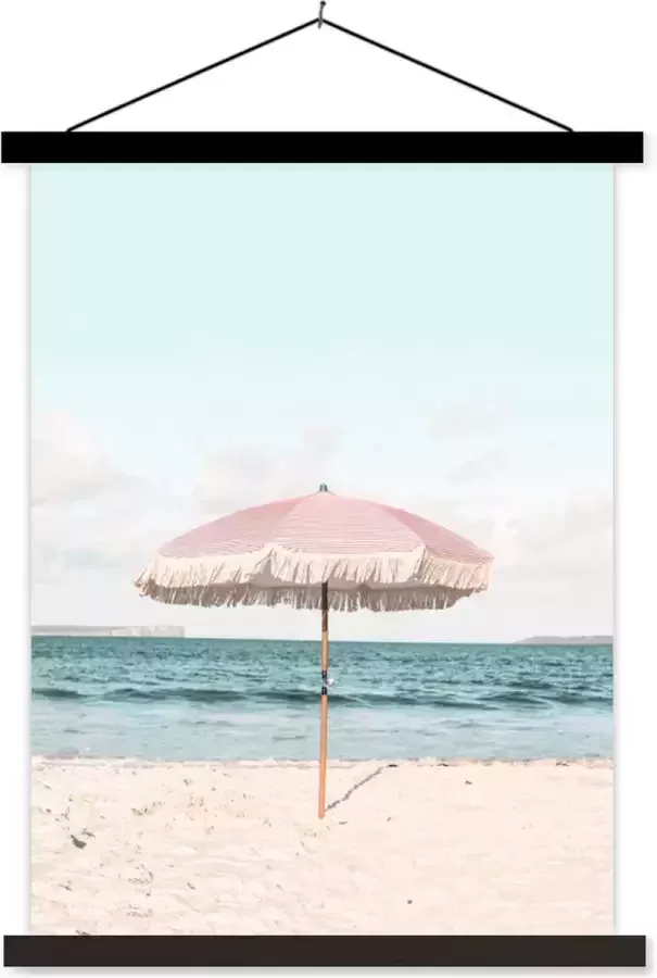 TextilePosters Posterhanger incl. Poster Schoolplaat Parasol Strand Zee Wolken 120x160 cm Zwarte latten
