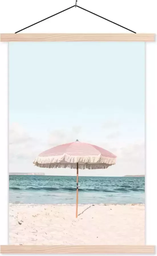 TextilePosters Posterhanger incl. Poster Schoolplaat Parasol Strand Zee Wolken 120x180 cm Blanke latten