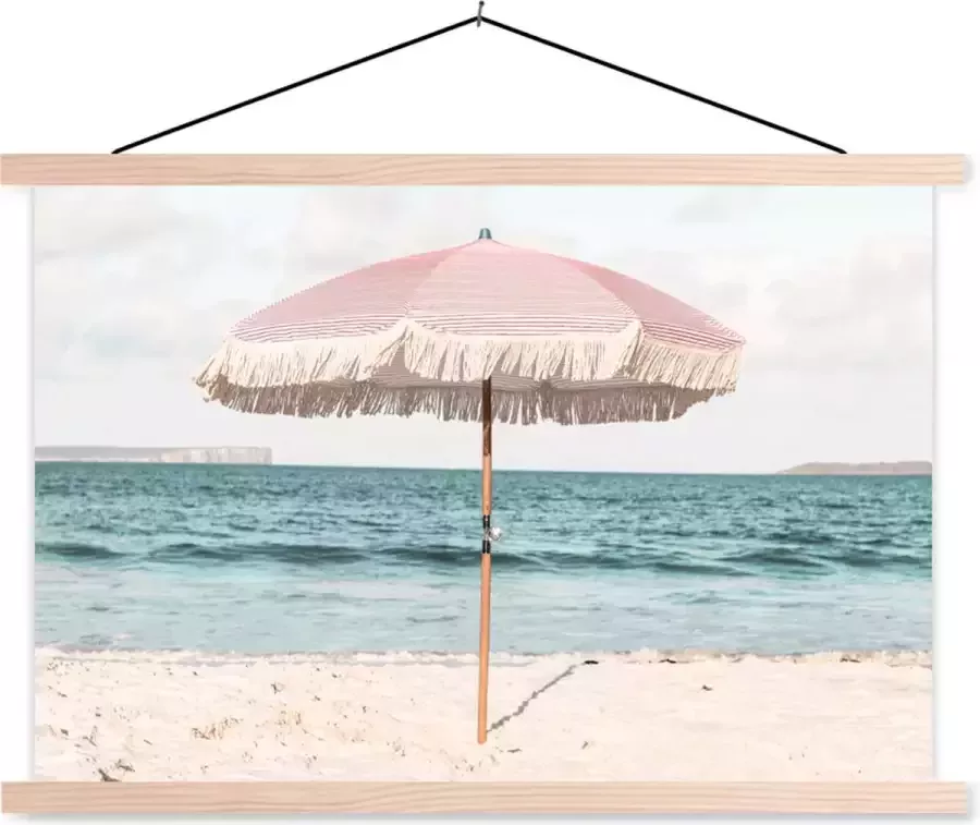 TextilePosters Posterhanger incl. Poster Schoolplaat Parasol Strand Zee Wolken 150x100 cm Blanke latten