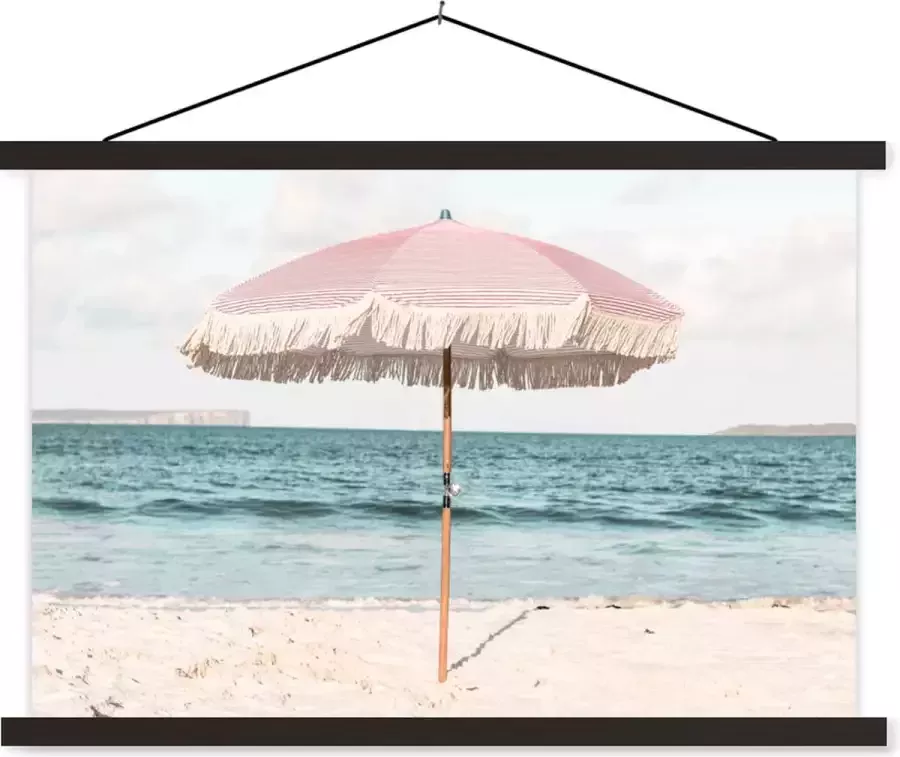 TextilePosters Posterhanger incl. Poster Schoolplaat Parasol Strand Zee Wolken 150x100 cm Zwarte latten