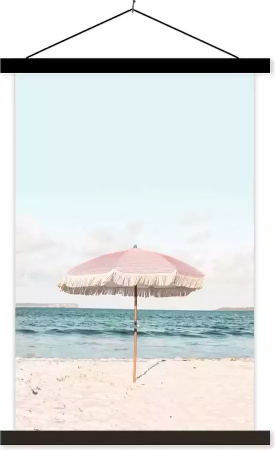 TextilePosters Posterhanger incl. Poster Schoolplaat Parasol Strand Zee Wolken 40x60 cm Zwarte latten