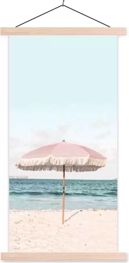 TextilePosters Posterhanger incl. Poster Schoolplaat Parasol Strand Zee Wolken 40x80 cm Blanke latten