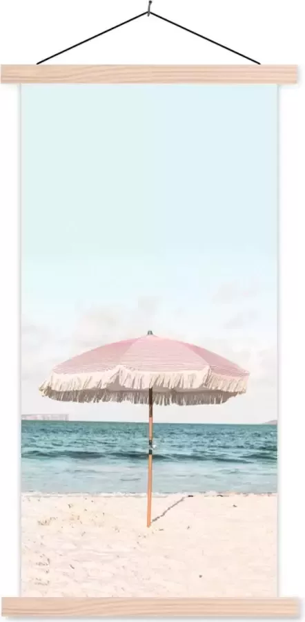 TextilePosters Posterhanger incl. Poster Schoolplaat Parasol Strand Zee Wolken 60x120 cm Blanke latten