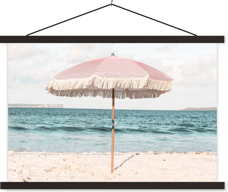 TextilePosters Posterhanger incl. Poster Schoolplaat Parasol Strand Zee Wolken 60x40 cm Zwarte latten