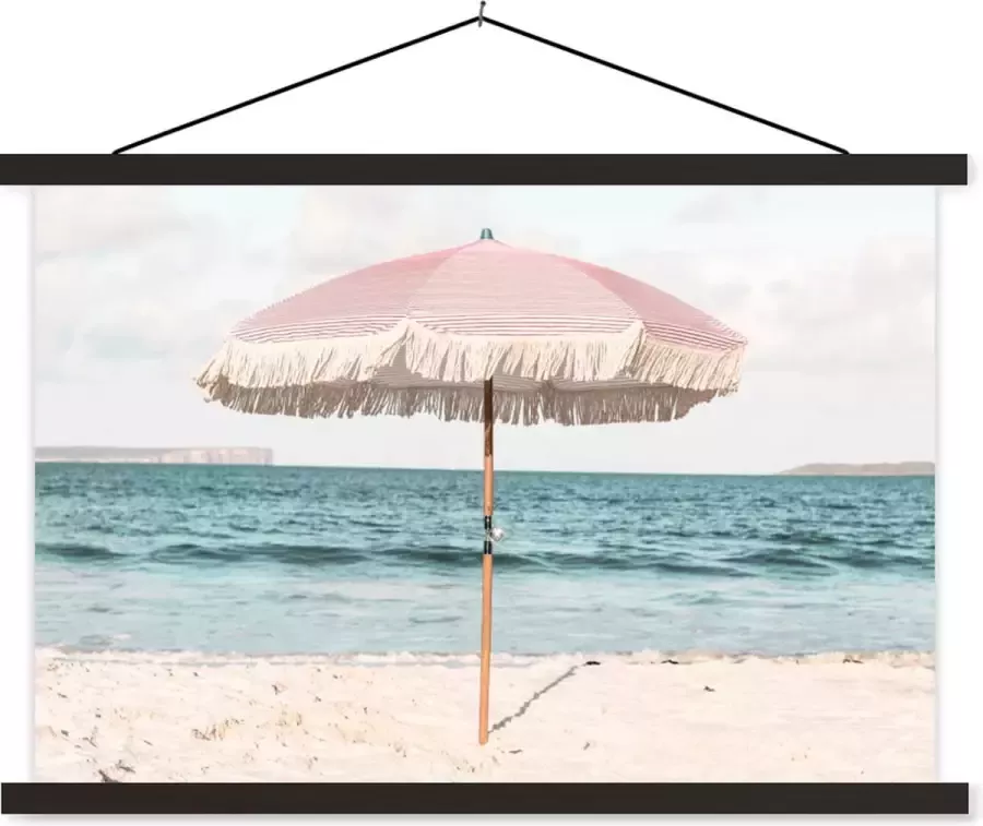 TextilePosters Posterhanger incl. Poster Schoolplaat Parasol Strand Zee Wolken 60x40 cm Zwarte latten