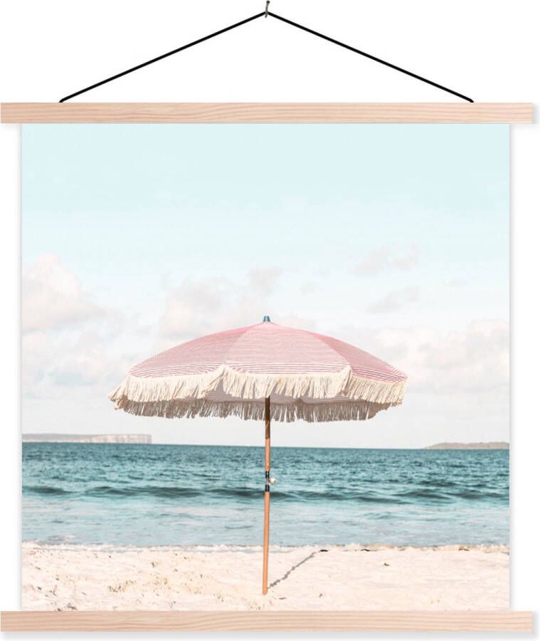 TextilePosters Posterhanger incl. Poster Schoolplaat Parasol Strand Zee Wolken 60x60 cm Blanke latten