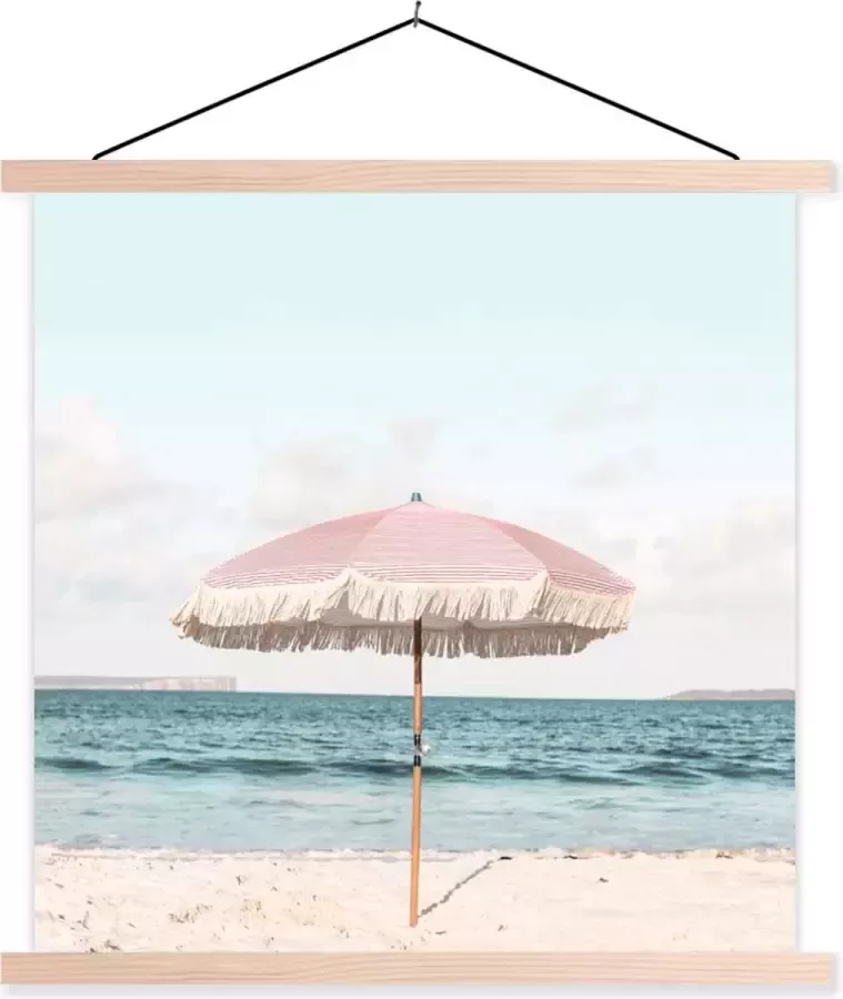 TextilePosters Posterhanger incl. Poster Schoolplaat Parasol Strand Zee Wolken 60x60 cm Blanke latten