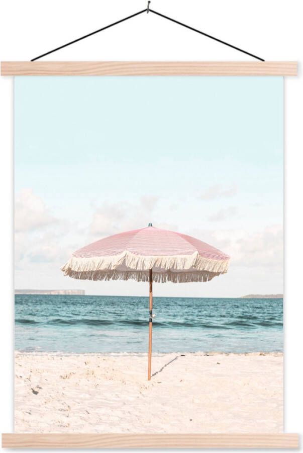 TextilePosters Posterhanger incl. Poster Schoolplaat Parasol Strand Zee Wolken 60x80 cm Blanke latten