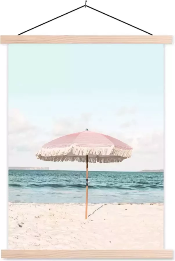 TextilePosters Posterhanger incl. Poster Schoolplaat Parasol Strand Zee Wolken 60x80 cm Blanke latten