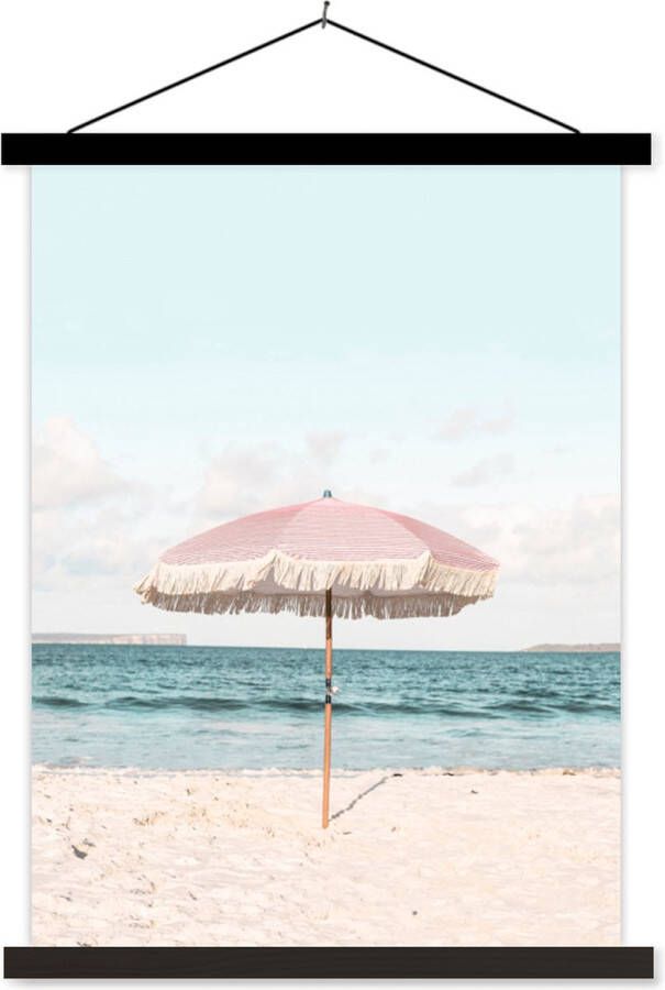 TextilePosters Posterhanger incl. Poster Schoolplaat Parasol Strand Zee Wolken 60x80 cm Zwarte latten