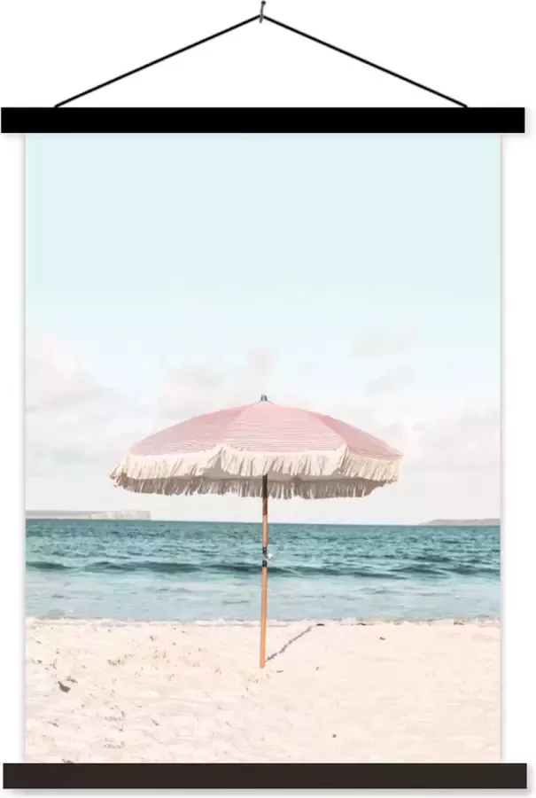 TextilePosters Posterhanger incl. Poster Schoolplaat Parasol Strand Zee Wolken 60x80 cm Zwarte latten