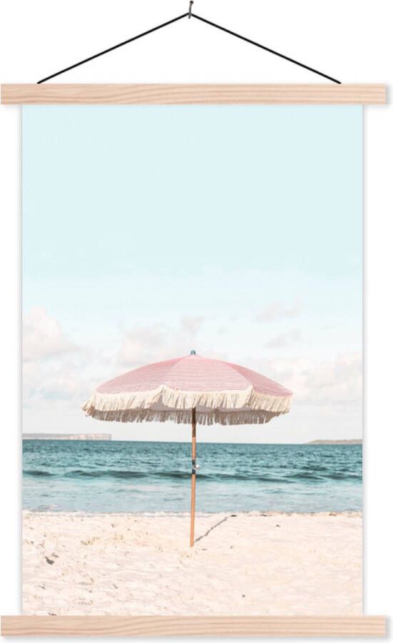 TextilePosters Posterhanger incl. Poster Schoolplaat Parasol Strand Zee Wolken 60x90 cm Blanke latten
