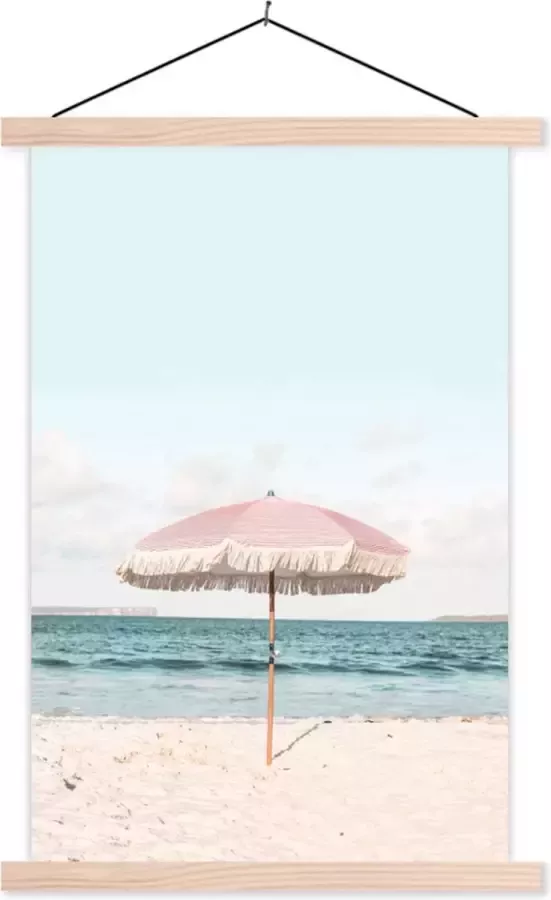 TextilePosters Posterhanger incl. Poster Schoolplaat Parasol Strand Zee Wolken 60x90 cm Blanke latten