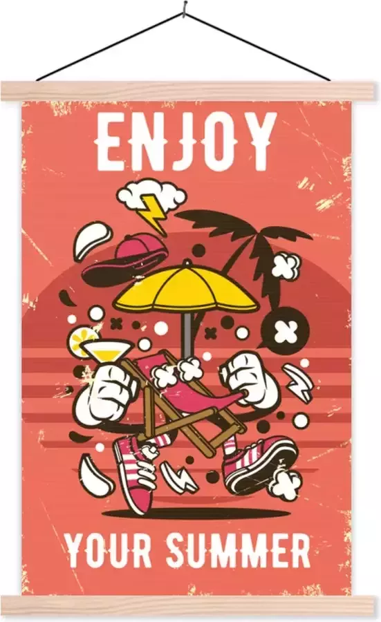 TextilePosters Posterhanger incl. Poster 120x180 cm Schoolplaat Parasol Zomer Retro Textielposter Blanke latten Vaderdag cadeau Geschenk Cadeautje voor hem Tip Mannen