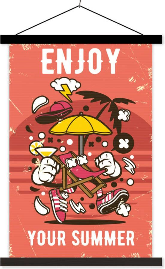 TextilePosters Posterhanger incl. Poster Schoolplaat Parasol Zomer Retro 40x60 cm Zwarte latten Vaderdag cadeau Geschenk Cadeautje voor hem Tip Mannen