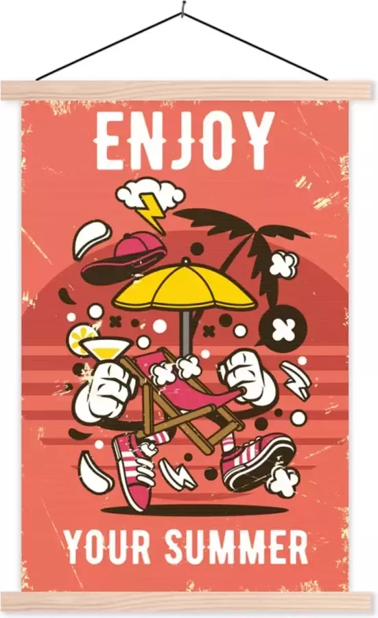 TextilePosters Posterhanger incl. Poster 60x90 cm Schoolplaat Parasol Zomer Retro Textielposter Blanke latten Vaderdag cadeau Geschenk Cadeautje voor hem Tip Mannen
