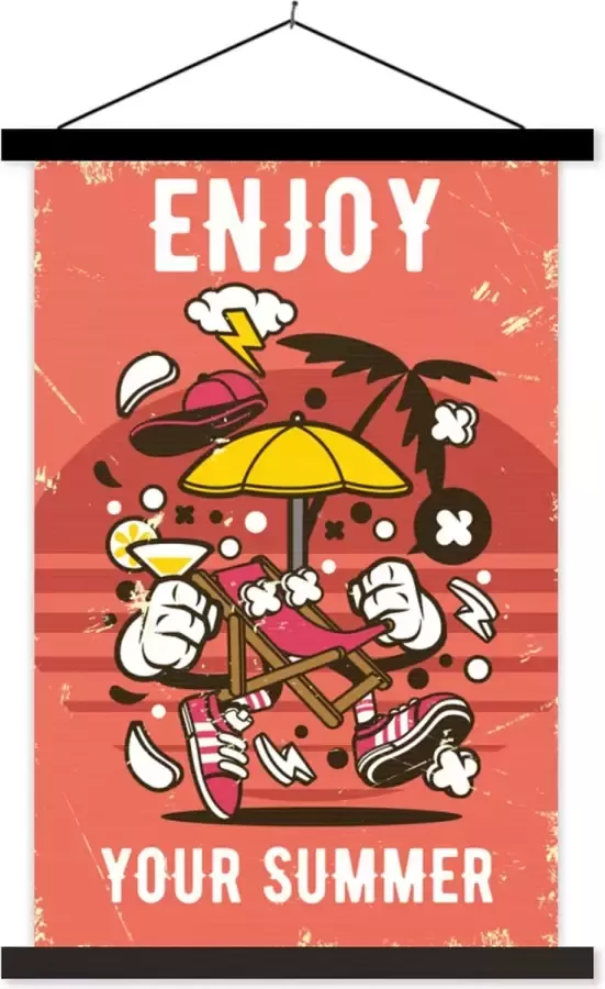 TextilePosters Posterhanger incl. Poster 60x90 cm Schoolplaat Parasol Zomer Retro Textielposter Zwarte latten Vaderdag cadeau Geschenk Cadeautje voor hem Tip Mannen
