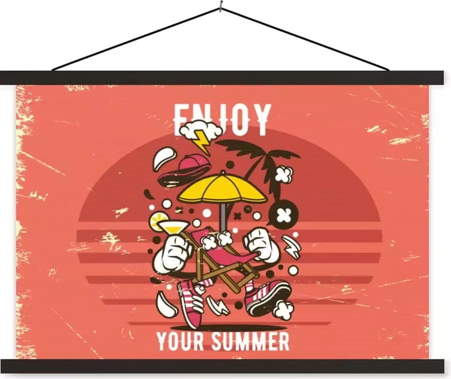 TextilePosters Posterhanger incl. Poster 120x80 cm Schoolplaat Parasol Zomer Vintage Textielposter Zwarte latten Vaderdag cadeau Geschenk Cadeautje voor hem Tip Mannen