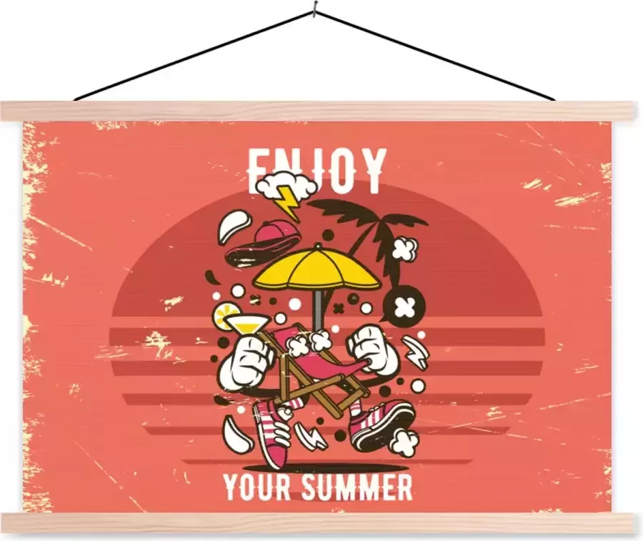 TextilePosters Posterhanger incl. Poster 60x40 cm Schoolplaat Parasol Zomer Vintage Textielposter Blanke latten Vaderdag cadeau Geschenk Cadeautje voor hem Tip Mannen