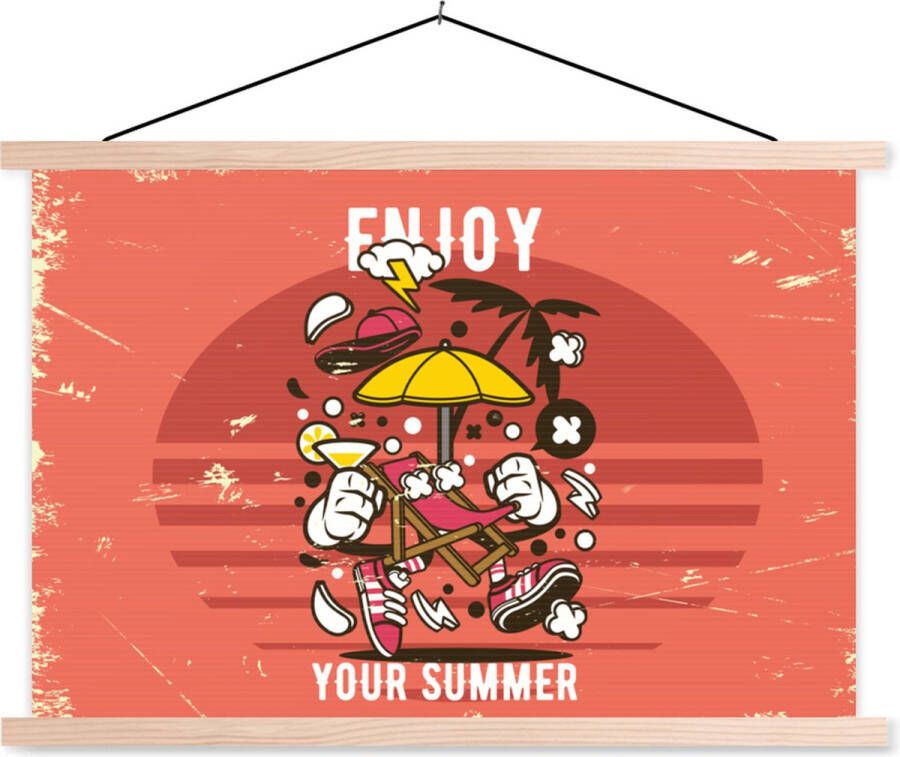 TextilePosters Posterhanger incl. Poster Schoolplaat Parasol Zomer Vintage 60x40 cm Blanke latten Vaderdag cadeau Geschenk Cadeautje voor hem Tip Mannen