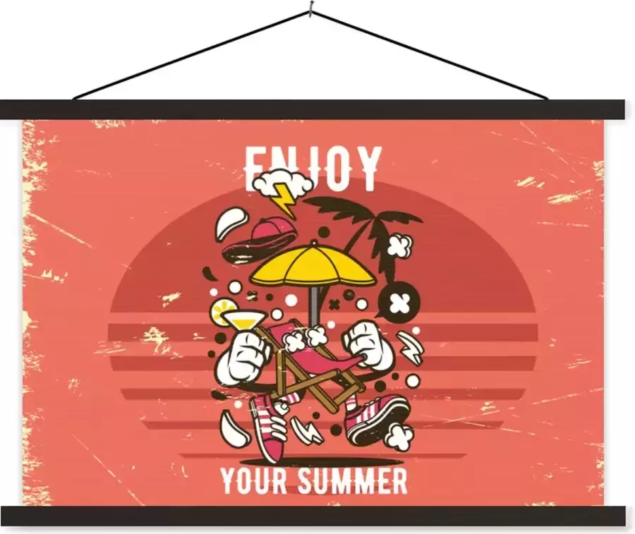 TextilePosters Posterhanger incl. Poster 60x40 cm Schoolplaat Parasol Zomer Vintage Textielposter Zwarte latten Vaderdag cadeau Geschenk Cadeautje voor hem Tip Mannen