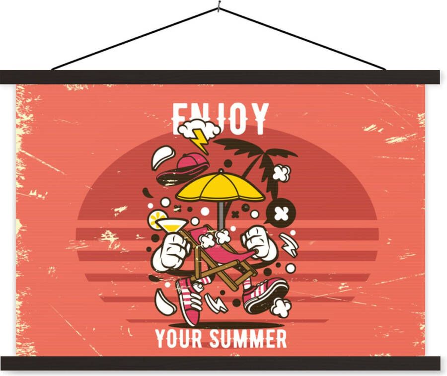 TextilePosters Posterhanger incl. Poster Schoolplaat Parasol Zomer Vintage 60x40 cm Zwarte latten Vaderdag cadeau Geschenk Cadeautje voor hem Tip Mannen