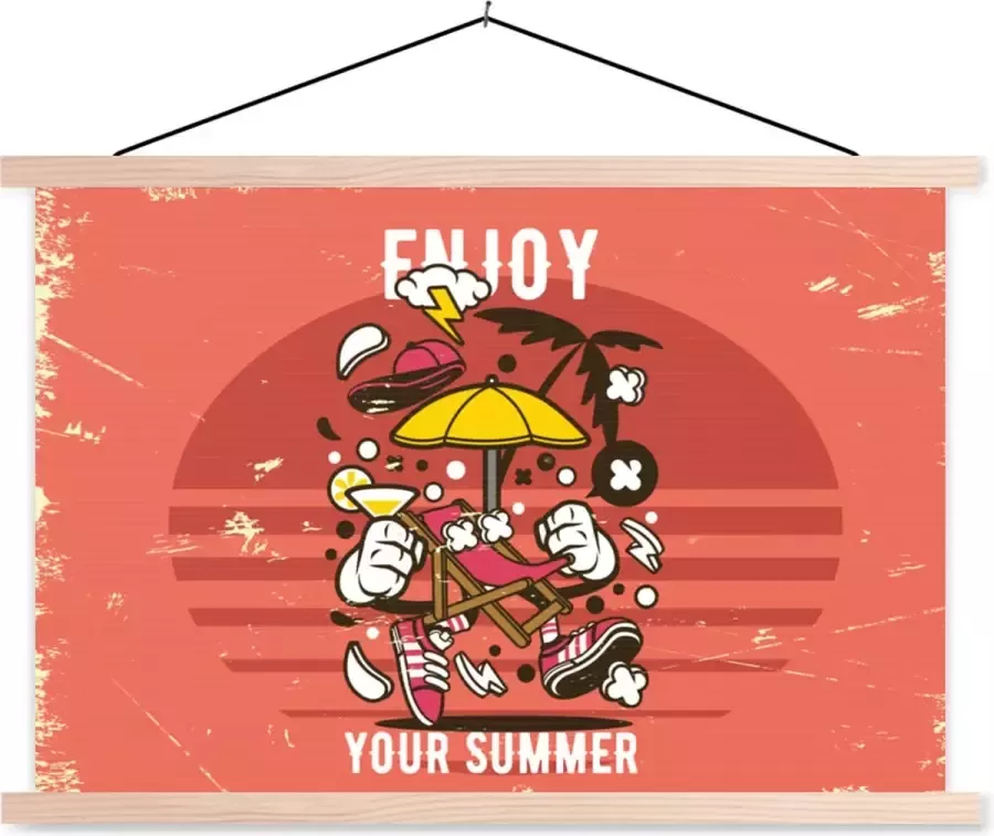 TextilePosters Posterhanger incl. Poster 90x60 cm Schoolplaat Parasol Zomer Vintage Textielposter Blanke latten Vaderdag cadeau Geschenk Cadeautje voor hem Tip Mannen