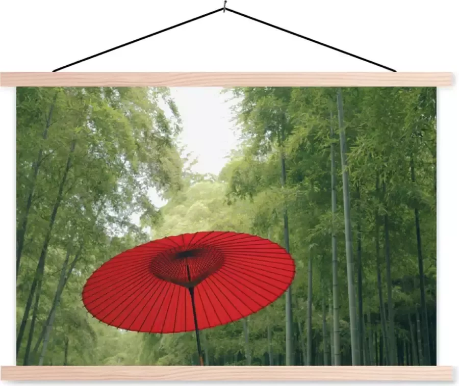 TextilePosters Posterhanger incl. Poster Schoolplaat Rode papieren parasol 150x100 cm Blanke latten