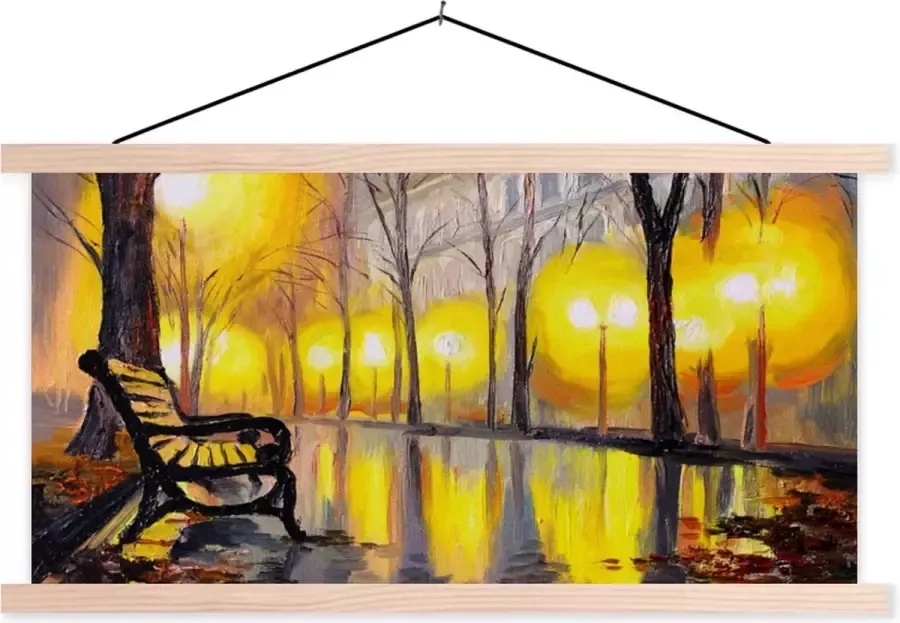 TextilePosters Posterhanger incl. Poster 120x60 cm Schoolplaat Schilderij Bank Water Licht Olieverf Textielposter Blanke latten