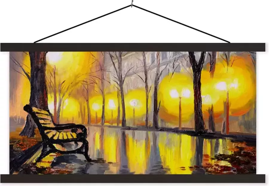 TextilePosters Posterhanger incl. Poster 120x60 cm Schoolplaat Schilderij Bank Water Licht Olieverf Textielposter Zwarte latten