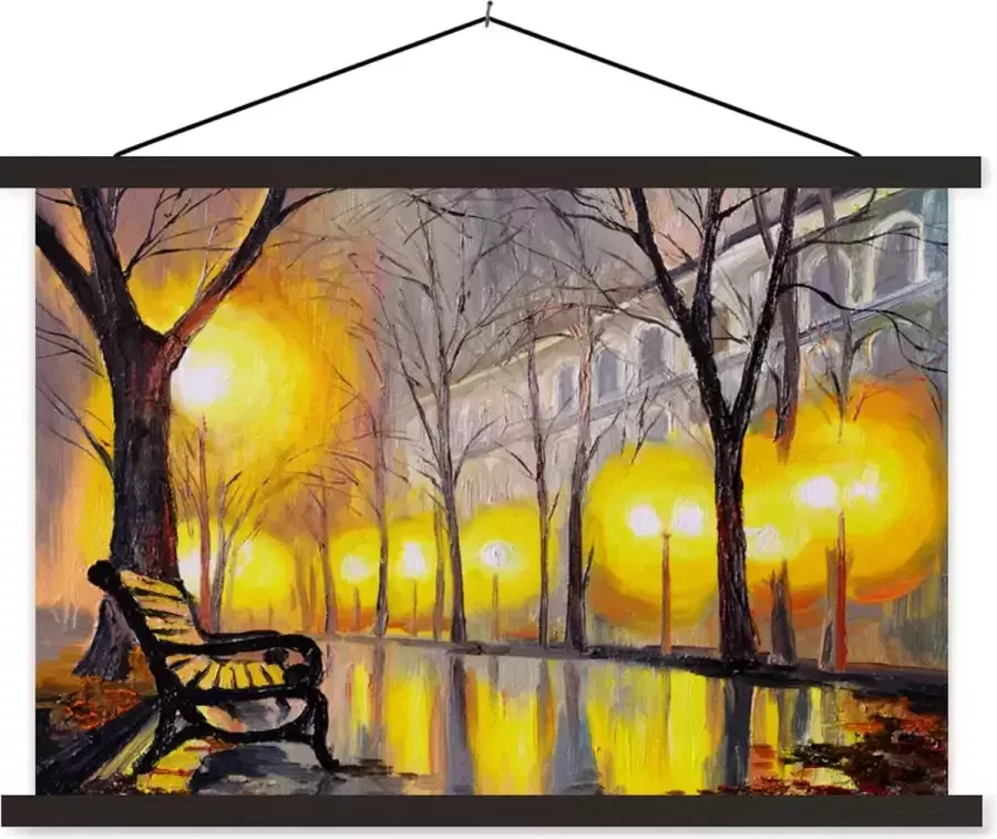TextilePosters Posterhanger incl. Poster 150x100 cm Schoolplaat Schilderij Bank Water Licht Olieverf Textielposter Zwarte latten