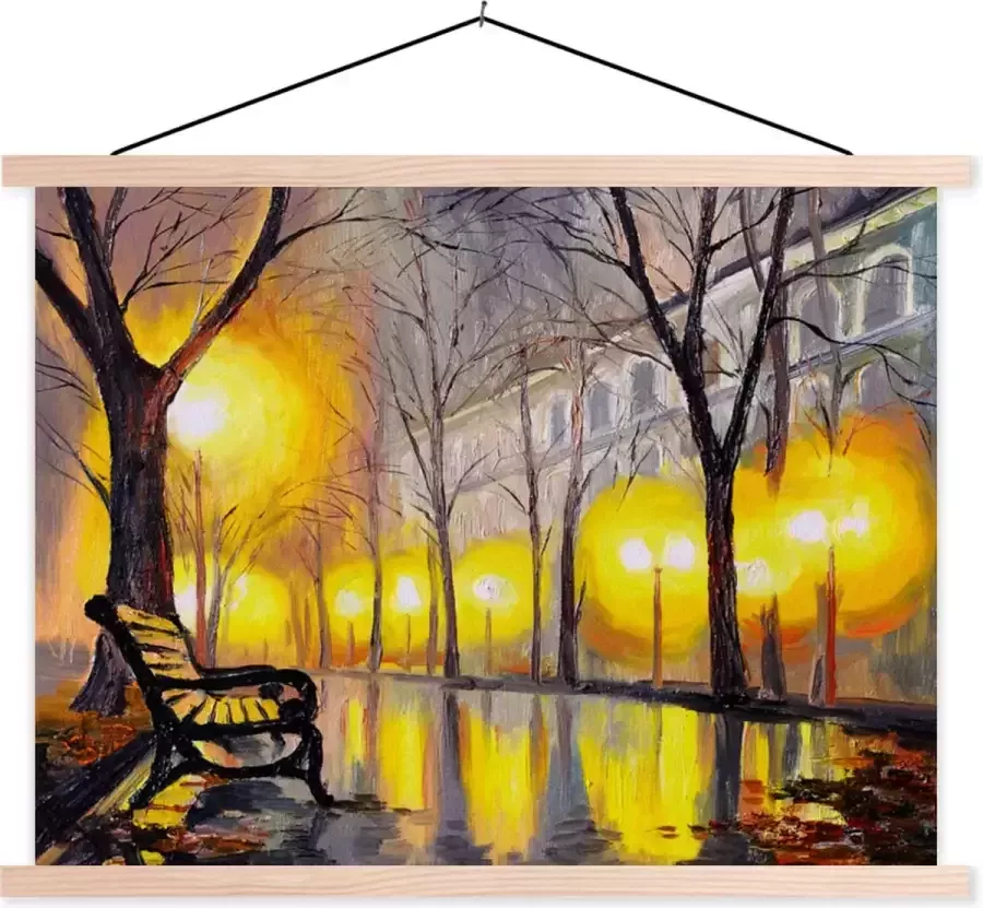 TextilePosters Posterhanger incl. Poster 40x30 cm Schoolplaat Schilderij Bank Water Licht Olieverf Textielposter Blanke latten