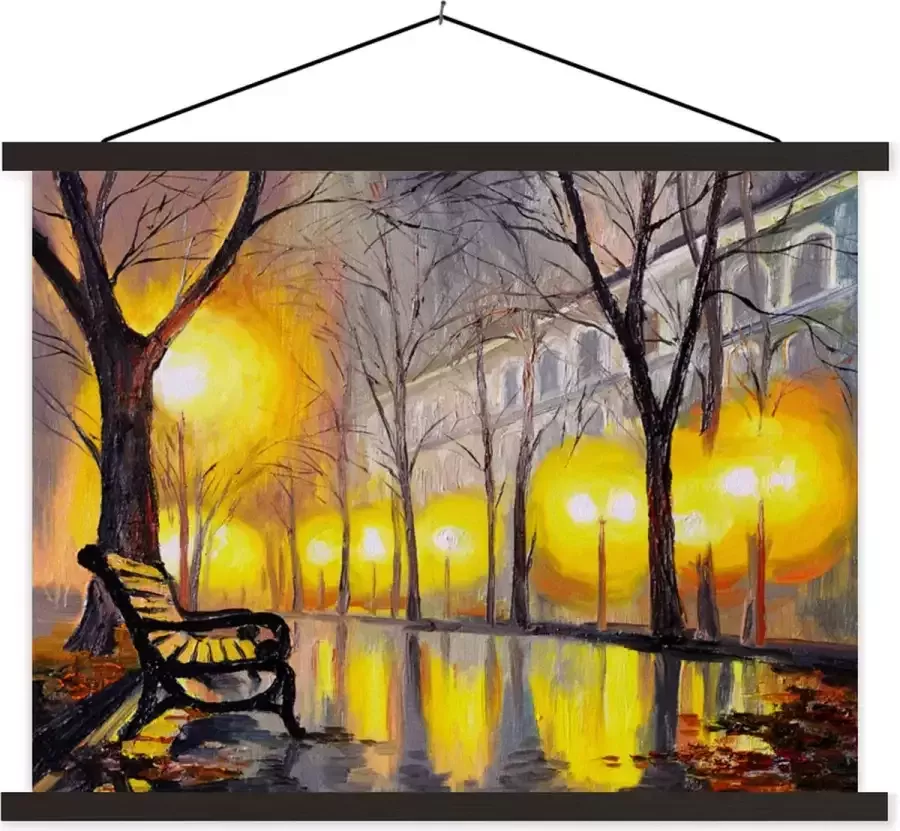 TextilePosters Posterhanger incl. Poster 40x30 cm Schoolplaat Schilderij Bank Water Licht Olieverf Textielposter Zwarte latten