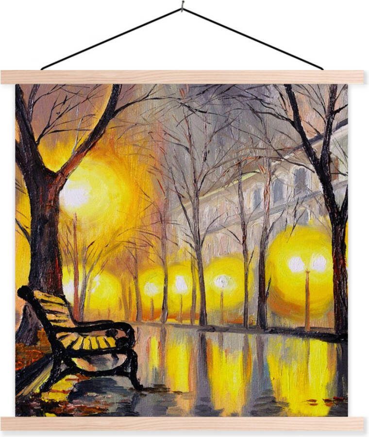 TextilePosters Posterhanger incl. Poster 40x40 cm Schoolplaat Schilderij Bank Water Licht Olieverf Textielposter Blanke latten