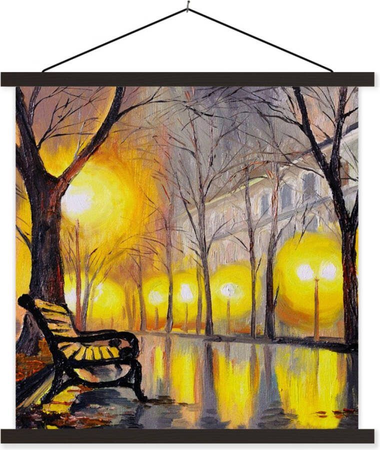 TextilePosters Posterhanger incl. Poster 40x40 cm Schoolplaat Schilderij Bank Water Licht Olieverf Textielposter Zwarte latten