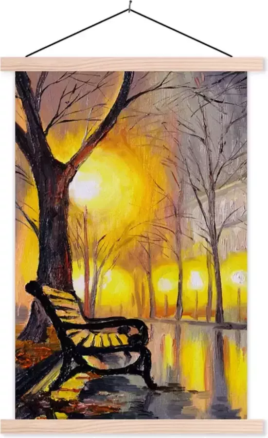 TextilePosters Posterhanger incl. Poster 40x60 cm Schoolplaat Schilderij Bank Water Licht Olieverf Textielposter Blanke latten