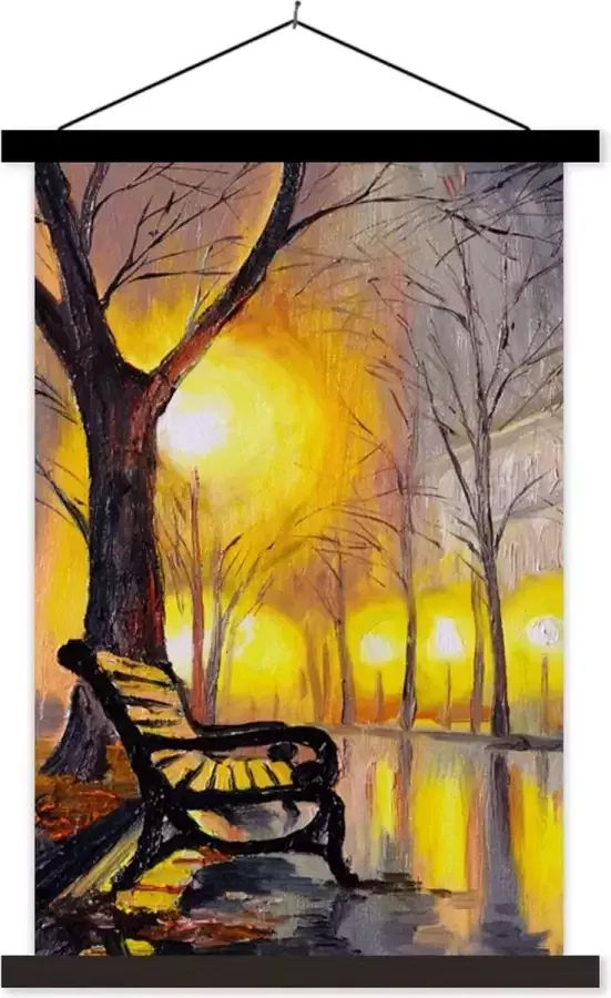 TextilePosters Posterhanger incl. Poster 40x60 cm Schoolplaat Schilderij Bank Water Licht Olieverf Textielposter Zwarte latten
