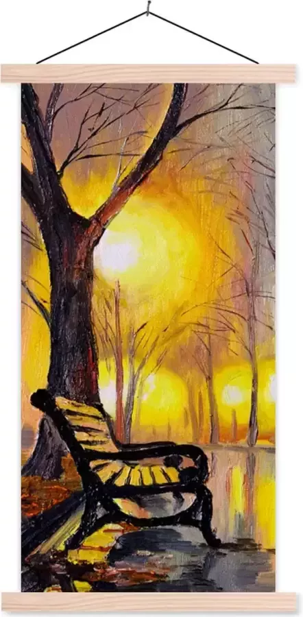 TextilePosters Posterhanger incl. Poster 40x80 cm Schoolplaat Schilderij Bank Water Licht Olieverf Textielposter Blanke latten