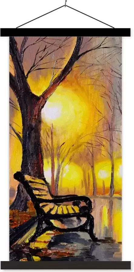 TextilePosters Posterhanger incl. Poster 40x80 cm Schoolplaat Schilderij Bank Water Licht Olieverf Textielposter Zwarte latten