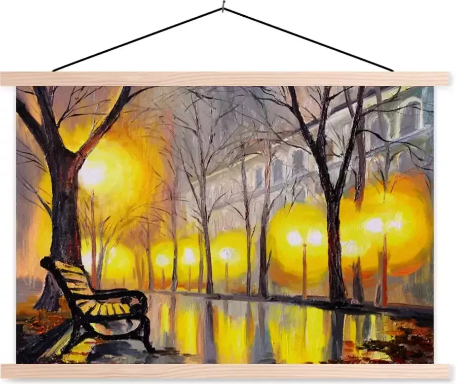 TextilePosters Posterhanger incl. Poster 60x40 cm Schoolplaat Schilderij Bank Water Licht Olieverf Textielposter Blanke latten