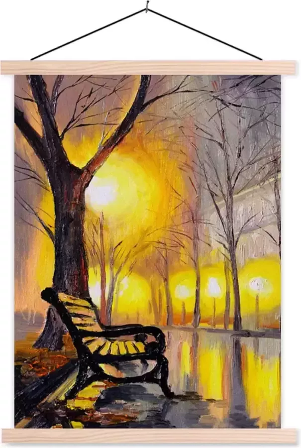 TextilePosters Posterhanger incl. Poster 60x80 cm Schoolplaat Schilderij Bank Water Licht Olieverf Textielposter Blanke latten