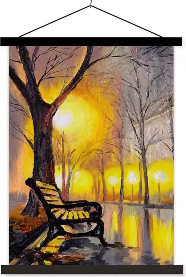 TextilePosters Posterhanger incl. Poster 60x80 cm Schoolplaat Schilderij Bank Water Licht Olieverf Textielposter Zwarte latten