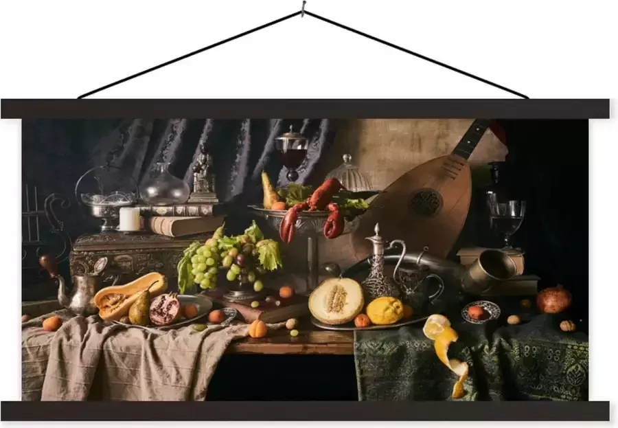 TextilePosters Posterhanger incl. Poster 120x60 cm Schoolplaat Stilleven Eten Tafel Textielposter Zwarte latten