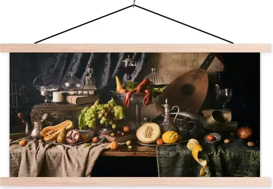 TextilePosters Posterhanger incl. Poster 150x75 cm Schoolplaat Stilleven Eten Tafel Textielposter Blanke latten