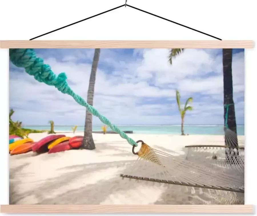 TextilePosters Posterhanger incl. Poster 120x80 cm Schoolplaat Strand Boot Hangmat Textielposter Blanke latten