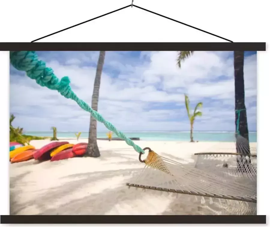 TextilePosters Posterhanger incl. Poster 120x80 cm Schoolplaat Strand Boot Hangmat Textielposter Zwarte latten