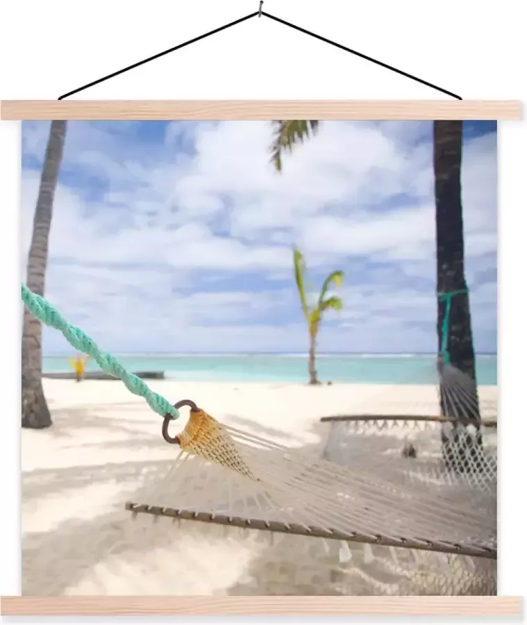 TextilePosters Posterhanger incl. Poster Schoolplaat Strand Boot Hangmat 40x40 cm Blanke latten